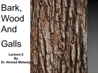 Bark,
Wood
And
Galls
Lecture-3
By
Dr. Ahmed Metwaly
 