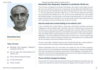 Barkatullah Khan Biography- Rajasthan’s only Muslim CM till now | PDF