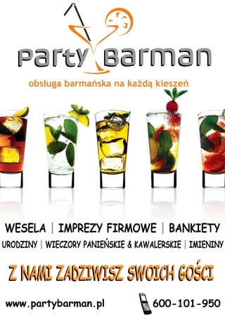Barman na wesele   oferta - www.partybarman.pl