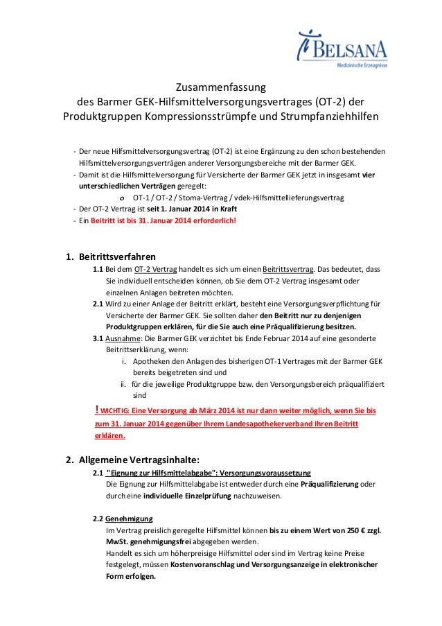 Zusammenfassung Barmer GEK - Hilfsmittelversorgungsvertrag (OT - 2) P…