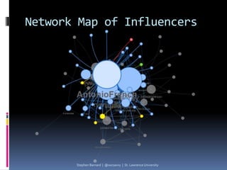 Network Map of Influencers
Stephen Barnard | @socsavvy | St. Lawrence University
 