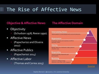 The Rise of Affective News
Objective & Affective News The Affective Domain
 Objectivity
 (Schudson 1978; Reese 1990).
 ...