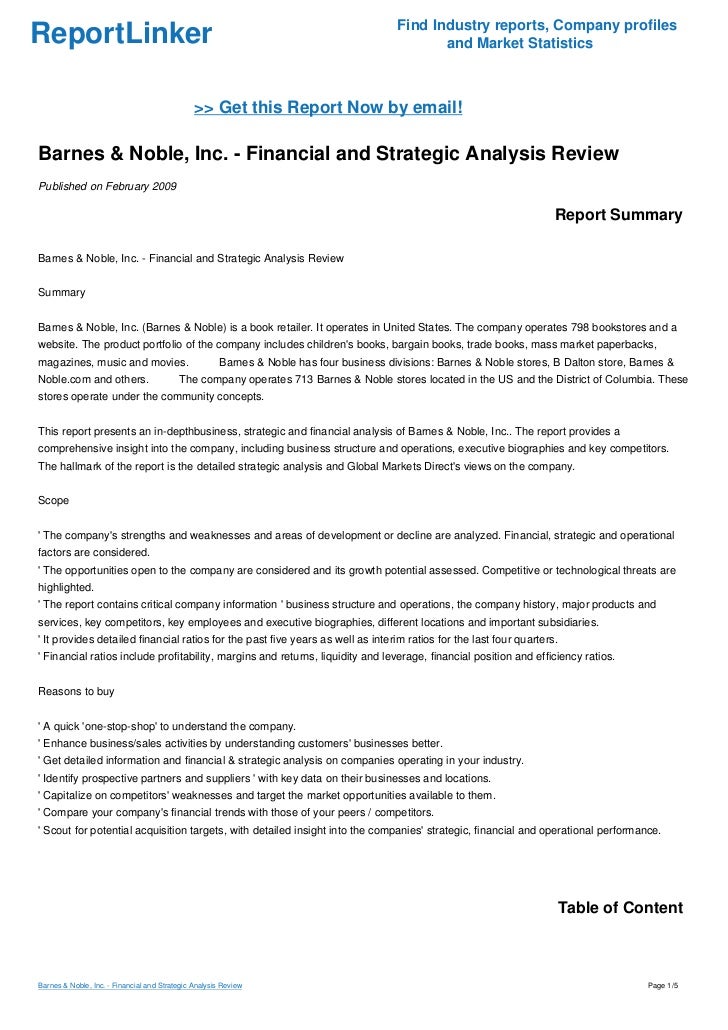Barnes Noble Inc Financial And Strategic Analysis Review