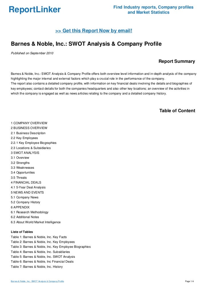 Barnes Noble Inc Swot Analysis Company Profile