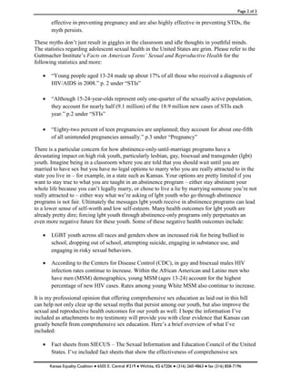 Page 2 of 3
Kansas Equality Coalition ● 6505 E. Central #219 ● Wichita, KS 67206 ● (316) 260-4863 ● fax (316) 858-7196
eff...