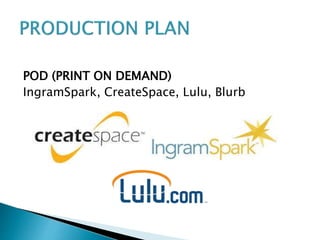 POD (PRINT ON DEMAND)
IngramSpark, CreateSpace, Lulu, Blurb
 
