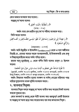 82 eo wkiK : wK I KZ cÖKvi
†Kvb gvRvi ZvIqvd Kiv hv‡ebv|
Avj−vn ZvÕAvjv e‡jbt
(nv¾ : 29)
A_©vr Zviv †hb cÖvPxb M„n (KvÕev kixd) ZvIqvd K‡i|
wZwb Av‡iv e‡jbt
(evK¡vivn : 125)
A_©vr Avwg Beªvnxg I BmgvCj (AvjvBwngvm mvjvg) †_‡K G e‡j A½xKvi
wb‡qwQ †h, †Zvgiv Avgvi Ni‡K ZvIqvdKvix, BÕwZKvdKvix Ges i“Kz
I wmR`vnKvix‡`i R‡b¨ me©`v cweÎ iv‡Lv|
nhiZ Avey ûivBivn †_‡K ewY©Z wZwb e‡jbt ivm~j Bikv`
K‡ibt
(eyLvix, nv`xm 7116 gymwjg, nv`xm 2906 evMvIqx, nv`xm 4285
Beby wneŸvb, nv`xm 6714 Avãyi ivhhvK, nv`xm 20795)
A_©vr wKqvgZ msNwUZ n‡ebv hZ¶Y bv `vDm †Mv‡Îi gwnjviv cvQv
bvwP‡q hyjLvjvmv bvgK g~wZ©i ZvIqvd Ki‡e|
7. ZvIevi wkiKt
ZvIevi wkiK ej‡Z Avj−vn ZvÕAvjv e¨ZxZ Ab¨ Kv‡ivi wbKU ZvIev
Kiv‡K eySv‡bv nq|
†Kvb AcKg© ev ¸bvn †_‡K LuvwU ZvIev Kiv ¸i“Z¡c~Y© GKwU Bev`vZ
hv Avj−vn ZvÕAvjv Qvov Ab¨ Kv‡ivi Rb¨ e¨q Kiv RNb¨Zg wkiK|
 