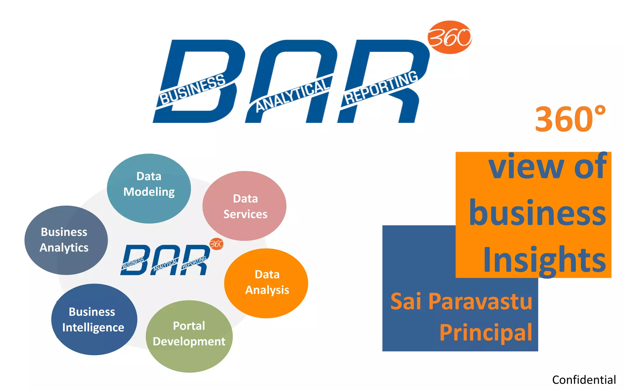 Sai Paravastu
Principal
360°
view of
business
Insights
Data
Modeling
Business
Analytics
Portal
Development
Data
Services
Business
Intelligence
Data
Analysis
Confidential
 