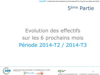 BaroJOB© - Le Baromètre des Compétences Informatique/TIC en Pays de Loire (Mars-Avril 2014)
© Copyright 2014 – Reproduction interditeBaroJOB® est une marque déposée de A2JV
5ème Partie
Evolution des effectifs
sur les 6 prochains mois
Période 2014-T2 / 2014-T3
33
 