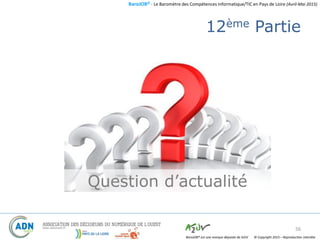 BaroJOB© - Le Baromètre des Compétences Informatique/TIC en Pays de Loire (Avril-Mai 2015)
© Copyright 2015 – Reproduction interditeBaroJOB® est une marque déposée de A2JV
12ème Partie
Question d’actualité
56
 