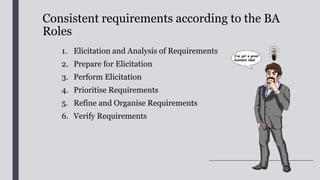Elicitation and Analysis of Requirements
■ To identify and analyse requirements in details with the use of a
combination of elicitation and analysis techniques
 