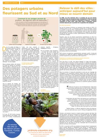 barometre de la faim 2013

page 5

Des potagers urbains
fleurissent au Sud et au Nord

Relever le défi des villes :
anticiper aujourd’hui pour
mieux se nourrir demain
En 2008, une série d’émeutes liées à la flambée des prix des denrées
alimentaires dans plus de quarante pays, du Bangladesh à l’Italie en passant
par l’Egypte, mettait en évidence un phénomène en expansion : l’insécurité
alimentaire en milieu urbain. Cette même année, la population urbaine
mondiale dépassait pour la première fois la population des campagnes.
Des villes sous pression

Sur les 9,3 milliards d’individus qui peupleront notre planète en 2050, 6,3
milliards vivront en ville : en seulement quarante ans, la population urbaine
va connaître un bond de 75%. L’augmentation du nombre de citadins devrait
conduire à une dégradation de l’environnement urbain et créer une pression
sans précédent sur l’accès, la mise à disposition et la répartition des services
de base tels que l’éducation, la santé, l’assainissement, et des ressources (eau,
alimentation, énergie).

D

ans les ruelles de Kibera, le
plus grand bidonville d’Afrique
situé à Nairobi, capitale du
Kenya, la promiscuité et le
manque d’espace empêchent les
habitants de cultiver de quoi se nourrir.
N’ayant pas les moyens de s’acheter
une nourriture suffisante, les habitants
de Kibera souffrent de la faim et de
la sous-alimentation. Pour combattre
la malnutrition, une solution simple,
peu coûteuse et porteuse d’avenir se
développe : les sacs potagers.
Depuis quelques années, des dizaines
de milliers de familles se nourrissent
désormais grâce à l’agriculture en sac
qui ne nécessite qu’un espace réduit et
très peu d’eau pour cultiver des légumes.
La recette : remplir le sac de terre, en
prenant soin de disposer des pierres au
centre pour que l’eau s’y infiltre, puis
trouer le sac sur les côtés pour y planter,
de haut en bas, différents légumes.
Un moyen pour ces populations, bien
souvent originaires de milieux ruraux, de
diversifier leur alimentation, voire même
de dégager un revenu en revendant leur
surplus au marché.
Tout en alignant ses tomates, ses
oignons et ses choux sur le petit étal de
sa modeste boutique installée en plein
cœur de Kibera, Lucie se confie : « Je
vis seule avec deux enfants. C’est une
situation difficile à Kibera. Il y a cinq
ans encore, ma vie était un enfer. Je
ne survivais qu’en assurant des petites
missions de ménagère. J’ai été victime
de nombreux actes de violences et
d’insultes. J’ai été jusqu’à mendier
pour nourrir mes enfants… Je n’étais
rien… juste le dernier maillon de la
chaîne du bidonville. Lorsque les sacs
potagers sont arrivés, j’ai très vite appris
à cultiver et faire pousser des légumes.
Je détiens désormais un savoir-faire
précieux et j’ai réussi à ouvrir une
petite échoppe. Aujourd’hui j’existe.
Les voisins me respectent enfin et je
n’ai plus honte. Je gagne 500 shillings
[4,50 euros] par jour, mes enfants vont
à l’école et sont bien nourris grâce à
mon travail. »
En 5 ans, 45 000 familles kenyanes
ont été équipées en sacs potagers : pour
moins de 4 dollars d’investissement

Je mobilise
mes amis sur
les réseaux sociaux :
Facebook, Twitter,
Youtube...

l’unité,
ces
sacs
assurent
le
ravitaillement des foyers en légumes
frais et constituent un gagne-pain pour
les populations urbaines défavorisées.
Un simple sac de toile rempli de terre
et lesté de quelques pierres fournit
à demeure légumes et crudités reverdissant au passage un espace
compté, et valorisant les populations
marginalisées des bidonvilles qui croient
désormais en leur capacité de pourvoir à
leurs besoins alimentaires essentiels.
Un jardin potager solidaire
en plein cœur de Paris

On retrouve ce sentiment de confiance
en soi renouvelé et la satisfaction de
cultiver ses légumes en plein cœur
de Paris où se multiplient, depuis
plusieurs années, des jardins urbains.
Ces jardins proposent aux personnes
les plus marginalisées, des populations
de jeunes handicapés, des mineurs
migrants isolés, des sans domicile ou
retraités isolés, ainsi qu’à toutes les
personnes intéressées, de se retrouver
chaque semaine autour du potager. Il
n’est pas question ici de sacs potagers,
mais de véritables parcelles de terre
qui rappellent les jardins ouvriers dans
les villes au XXème siècle, bien qu’on
retrouve des systèmes de culture en sac
identiques au détour d’une allée. Dans
un square du 11ème arrondissement,
l’association « Culture(s) en Herbe(s) »
gère un jardin partagé qui porte

plusieurs objectifs :
pédagogique et social.

écologique,

Pour son fondateur, Kafui Kpodehoun,
« le travail de la terre permet aux
citadins de découvrir ou redécouvrir
sa fonction nourricière, le respect du
vivant et la satisfaction de produire soimême ses aliments. Pour une personne
psychiquement fragilisée, travailler
dans le jardin éveille ses sens, l’odorat,
le goût et le toucher. » Au cour des
séances de travail en commun, les
participants échangent des savoir-faire,
des expériences de vie au sein du carré
potager ; discussions qu’ils poursuivent
ensuite en dehors du jardin. Ces séances
sont aussi l’occasion de se conseiller sur
les manières de cuisiner et de rappeler
à tous les bénéfices nutritionnels de
tel ou tel légume. « Il n’y a pas de
cours magistraux. L’accent est mis sur
‘‘l’apprendre ensemble’’, la production
et l’échange de connaissances à travers
l’entretien des plantes et l’observation
de leur croissance. » Les légumes et
les herbes aromatiques produits sont
ensuite répartis entre les jardiniers en
fonction des besoins et des envies de
chacun. Les générations, les cultures et
les origines, tant rurales que citadines,
se mélangent dans ce petit jardin niché
au cœur d’un square de quartier. Que
chacun en prenne de la graine !

Pourtant, alors que les besoins alimentaires augmenteront de 70% d’ici
2050 à l’échelle mondiale et de 97% pour les pays en développement, les
experts prévoient dans le même temps une baisse de la production agricole
destinée à l’alimentation, pouvant aller jusqu’à moins 34% pour le blé irrigué.
Pourquoi  ? L’urbanisation, mais également l’exploitation des terres à des
fins non-alimentaires (minières, biocarburants, alimentation pour le bétail,
etc.) réduit progressivement l’espace agricole disponible. En parallèle, le
changement climatique et l’agriculture intensive fragilisent les écosystèmes
en réduisant l’humidité des sols, les rendements des terres utilisées, ainsi que
les qualités nutritionnelles des aliments. Les quantités réduites des produits
disponibles et l’augmentation des prix qui en résultera auront un impact
sévère sur l’équilibre des populations les plus pauvres et risquent d’exacerber
les tensions entre les communautés.
600 millions de personnes supplémentaires pourraient souffrir d’insécurité
alimentaire d’ici 2080 sous l’effet du changement climatique, venant grossir le
nombre de personnes qui souffrent de la faim aujourd’hui.
Adaptation au changement climatique et sécurité alimentaire :
des approches qui se renforcent mutuellement

Pour faire face à ce défi, nous devons dépasser le clivage ville-campagne.
Le premier levier à actionner consiste à accroître la capacité de production
alimentaire dans les campagnes, sur laquelle repose la sécurité alimentaire des
villes. En améliorant le stockage des récoltes et en assurant une redistribution
équitable des denrées au niveau national, les pertes seraient évitées et les
inégalités réduites. Investir dans des méthodes agricoles durables permettra
aux agriculteurs de mieux s’adapter aux changements climatiques et ainsi de
garantir des récoltes suffisantes pour répondre aux besoins croissants.
Mais les solutions à l’insécurité alimentaire ne sont pas que l’apanage des
campagnes et les populations urbaines doivent elles aussi construire leur
résilience alimentaire. La période de soudure entre deux récoltes s’avère parfois
difficile et c’est pourquoi il est important d’encourager les habitants des zones
urbaines à utiliser chaque parcelle de terre. Soutenir l’agriculture périurbaine
accroîtrait non seulement les ressources alimentaires des villes mais offrirait
également des opportunités d’emploi, notamment pour les jeunes. Potagers
suspendus et jardins communautaires, au Nord comme au Sud, contribuent
déjà à compléter l’alimentation des familles et à l’améliorer (qualité et diversité
de la consommation alimentaire).

«

 Vitale pour les pays en voie de développement, l’agriculture
urbaine est aussi préconisée dans les villes du Nord, notamment
sur le plan de la santé et de la lutte contre l’obésité. « Sur le
fond, le problème est le même : accéder à une bonne
alimentation, variée, riche en fruits et légumes, privilégier les
circuits courts, réduire les transports et l’impact carbone »,
explique Julien Custot, responsable du programme
« Des aliments pour les villes » à la FAO.

Julie Mayans
Solidarités International

L’urbanisation des pays riches s’est traduite par la constitution de
« déserts alimentaires », qui voit des quartiers entiers privés de
produits frais abordables. En Ile-de-France, selon une étude du
conseil économique, social et environnemental régional,
1600 hectares de terres agricoles disparaissent en moyenne
chaque année depuis trente ans, en raison de l’étalement
urbain. En dix ans, près d’une ferme sur cinq a fermé.

Sophie Landrin, Le Monde, extrait de Cultiver des légumes
dans les bidonvilles pour nourrir l‘Afrique (4 septembre 2012).

Jean-Christophe Hanché / Solidarités International

jardinons-ensemble.org
et je soutiens les ONG et les associations
qui mettent en œuvre des projets
de sécurité alimentaire !

Pourtant, ces solutions n’auront un impact qu’avec le soutien des Etats. Ces
derniers doivent anticiper les scénarios de crises probables avec des stratégies
de prévention et de réponse. Il serait ainsi possible de stocker des réserves
céréalières en amont d’une possible crise alimentaire, ou de prévoir des semences
de contre-saison à fournir aux agriculteurs. Ils doivent également respecter leurs
engagements internationaux pour un accès équitable à la propriété. Aujourd’hui,
alors que les femmes réalisent la majeure partie de la production des petits
agriculteurs dans les pays en développement, elles ne possèdent à l’échelle
mondiale que 2% des terres et sont peu impliquées dans les structures de
décision au niveau communautaire.
En 2011, le sommet du G20 sous présidence française prônait l’investissement
dans le secteur agricole, la transparence des marchés, la prévention et la
gestion des crises alimentaires. C’est un début encourageant ; il est désormais
indispensable de transformer des déclarations de principe en actions concrètes
aussi bien au Nord qu’au Sud, car c’est aujourd’hui que se façonne le monde de
demain.
Fanny Petitbon
CARE France

 