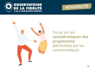 22
Focus sur les
caractéristiques des
programmes
plébiscitées par les
consommateurs
 
