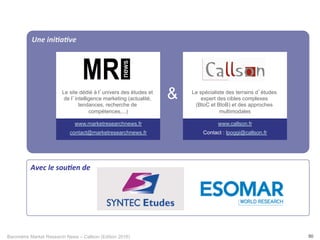 Baromètre Market Research News – Callson (Edition 2016) 50
Une	ini+a+ve	
	
&
www.marketresearchnews.fr
contact@marketresearchnews.fr
www.callson.fr
Contact : lpoggi@callson.fr
Le site dédié à l’univers des études et
de l’intelligence marketing (actualité,
tendances, recherche de
compétences,...)
Le spécialiste des terrains d’études
expert des cibles complexes
(BtoC et BtoB) et des approches
multimodales
Avec	le	sou+en	de		
 