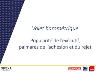 Volet barométrique
Popularité de l’exécutif,
palmarès de l’adhésion et du rejet
 