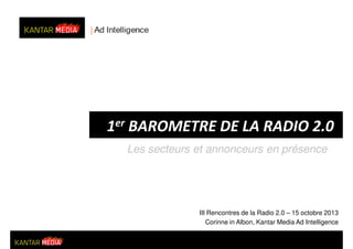 1er BAROMETRE DE LA RADIO 2.0
Les secteurs et annonceurs en présence

III Rencontres de la Radio 2.0 – 15 octobre 2013
Corinne in Albon, Kantar Media Ad Intelligence
1

 