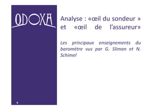 4
Analyse : «œil du sondeur »
et «œil de l’assureur»
Les principaux enseignements du
baromètre vus par G. Sliman et N.
Schimel
 