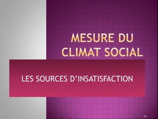 LES SOURCES D’INSATISFACTION
14
 
