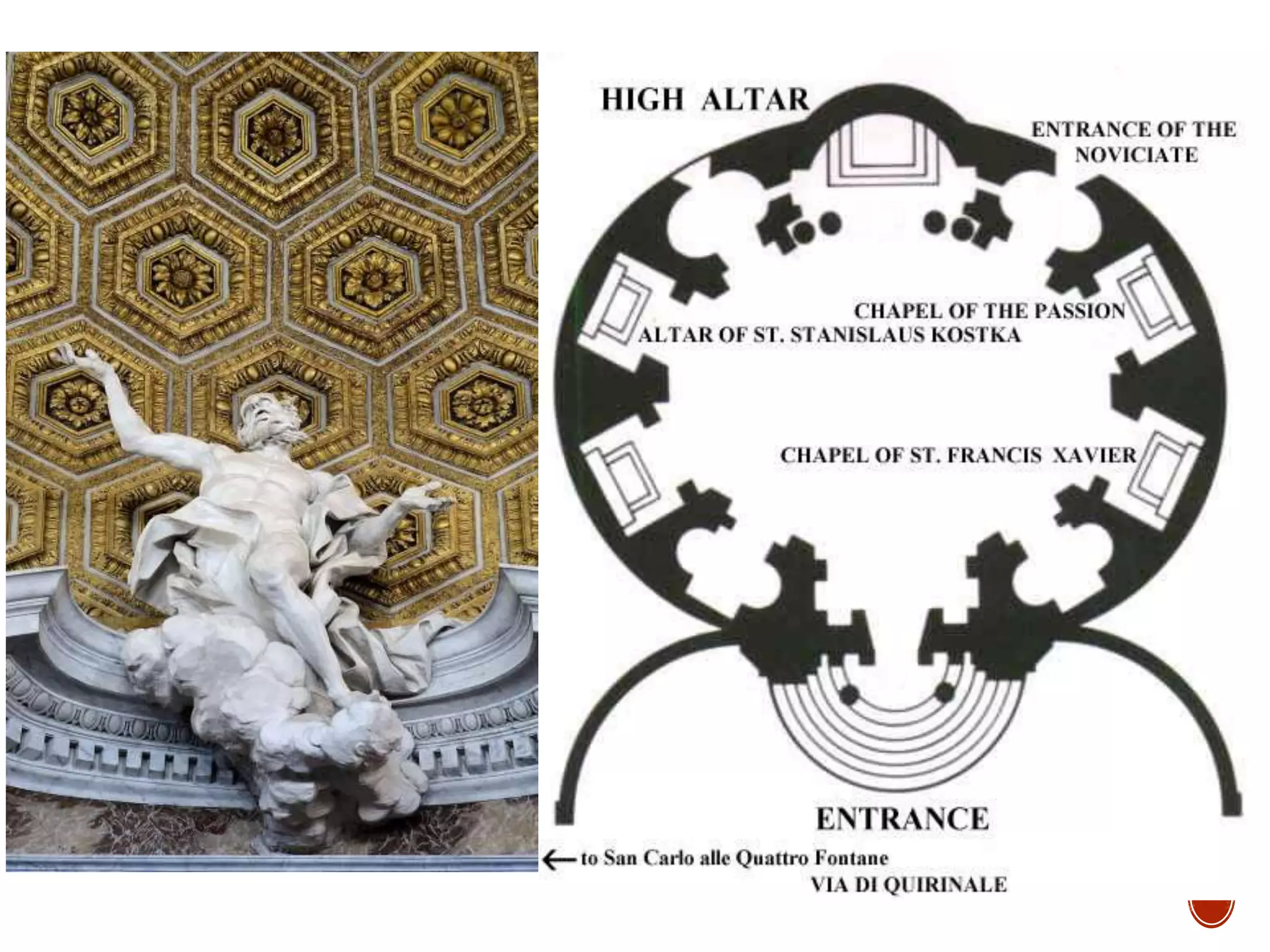  Bernini's most famous
building is likely the small
church of Sant'Andrea al
Quirinale ("Saint Andrew's
on Quirinal Hill"). Quirinal
hill is one of the "seven hills
of Rome".
 