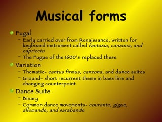 Fugal Instrument Baroque Period | PPT