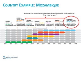 Around US$50 million leverage to Zambezia Program from several sources
(IDA, GEF, MDTF)
COUNTRY EXAMPLE: MOZAMBIQUE
 