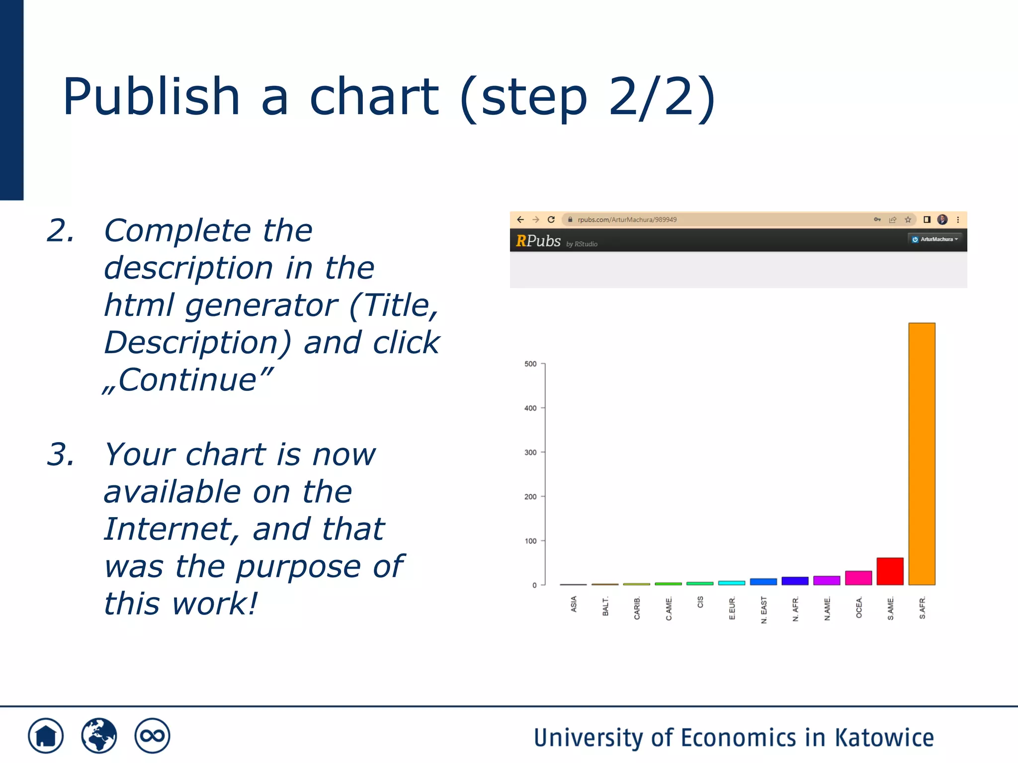 Publish a chart (step 2/2)
2. Complete the
description in the
html generator (Title,
Description) and click
„Continue”
3. Your chart is now
available on the
Internet, and that
was the purpose of
this work!
 