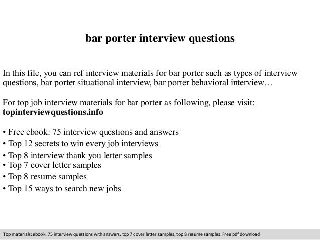 bar porter interview questions porter job description for resume
