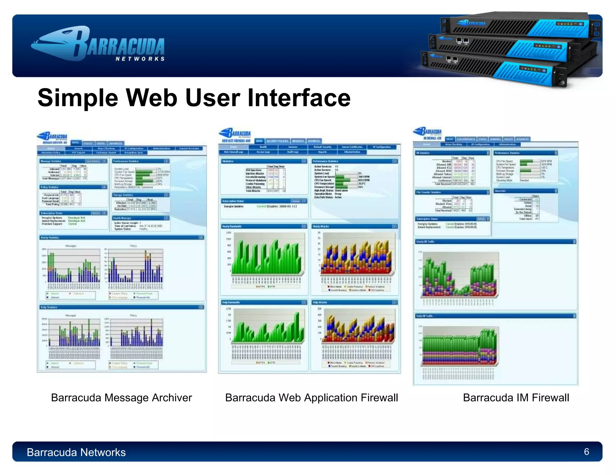 Simple Web User Interface Barracuda Networks Barracuda Message Archiver   Barracuda Web Application Firewall  Barracuda IM Firewall 