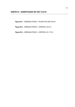 101


ANEXO B – SUBESTAÇÃO DE 230/ 13,8 kV




    Figura B.1 – ARRANJO FÍSICO – PLANTA SE 230/13,8 kV


    Figura B.2 – ARRANJO FÍSICO – CORTES A, B E C


    Figura B.3 – ARRANJO FÍSICO – CORTES D, E, F E G
 