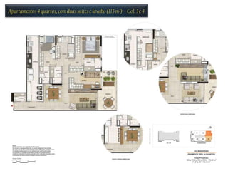 Apartamentos 4 quartos, com duas suítes e lavabo (113 m²) – Col. 3 e 4
 