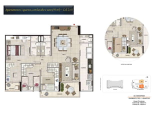 Apartamentos 3 quartos, com lavabo e suíte (99 m²) – Col. 2 e 5
 