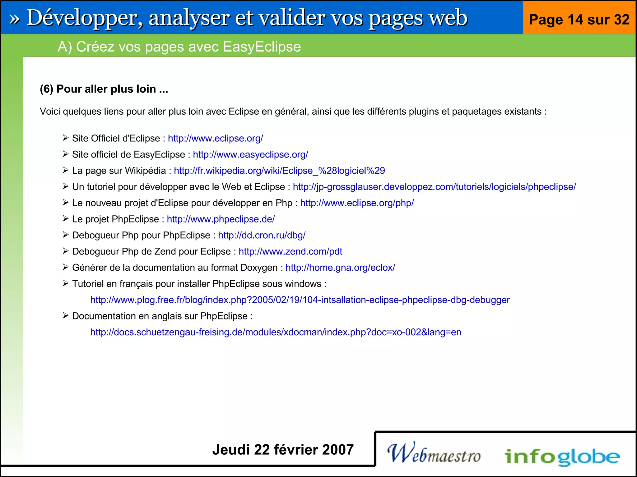 Barre pour développeur Firefox et Eclipse