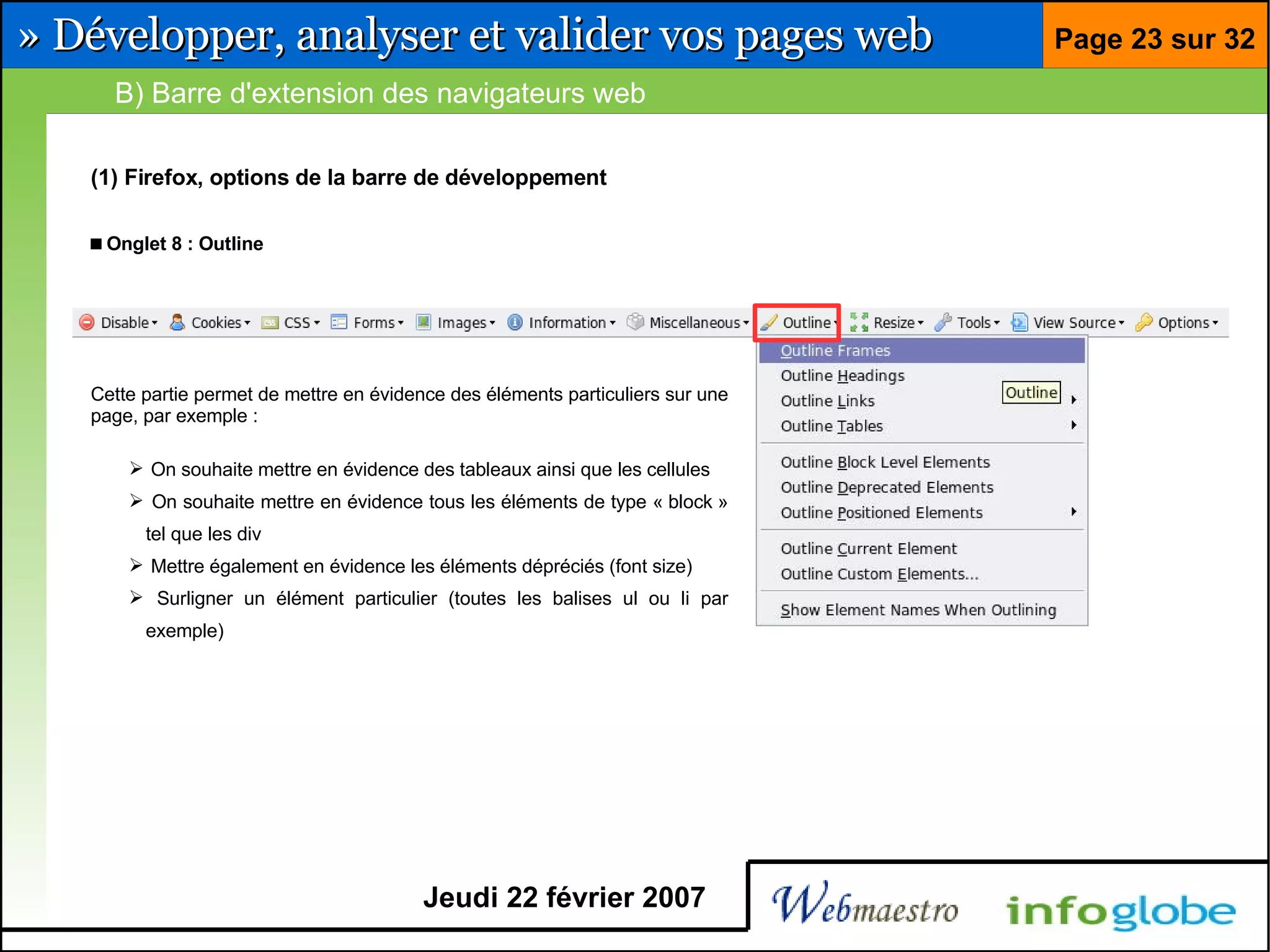 Barre pour développeur Firefox et Eclipse