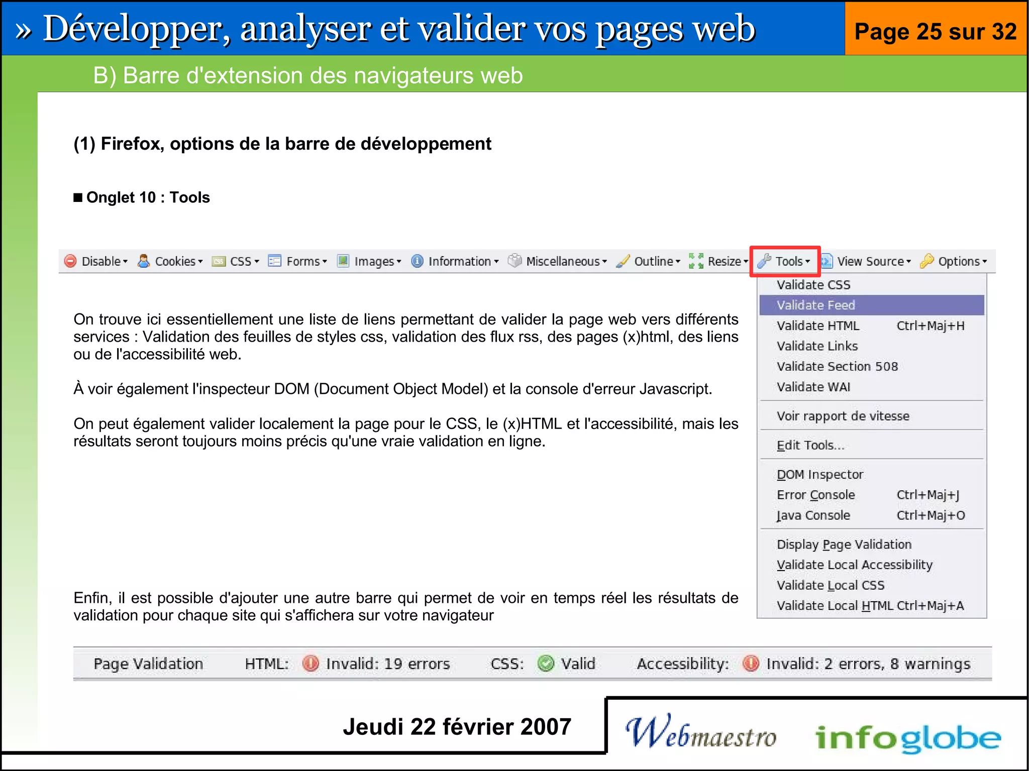 Barre pour développeur Firefox et Eclipse