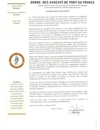 Communique du Barreau des Avocats Condamnant les Violences Politiques du President Provisoire Privert