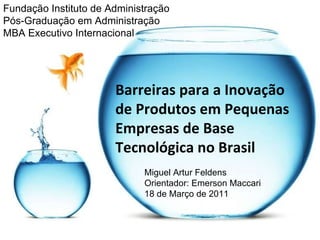 Barreiras para a Inovação de Produtos em Pequenas Empresas de Base Tecnológica no Brasil Fundação Instituto de Administração Pós-Graduação em Administração MBA Executivo Internacional Miguel Artur Feldens Orientador: Emerson Maccari 18 de Março de 2011 