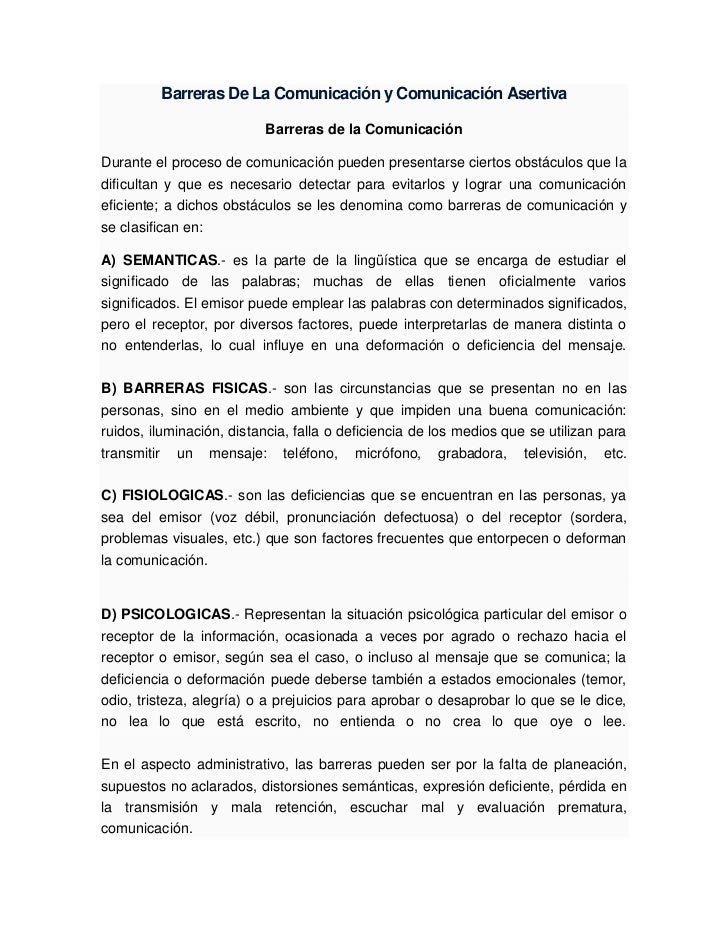Barreras de la comunicacion y comunicacion asertiva