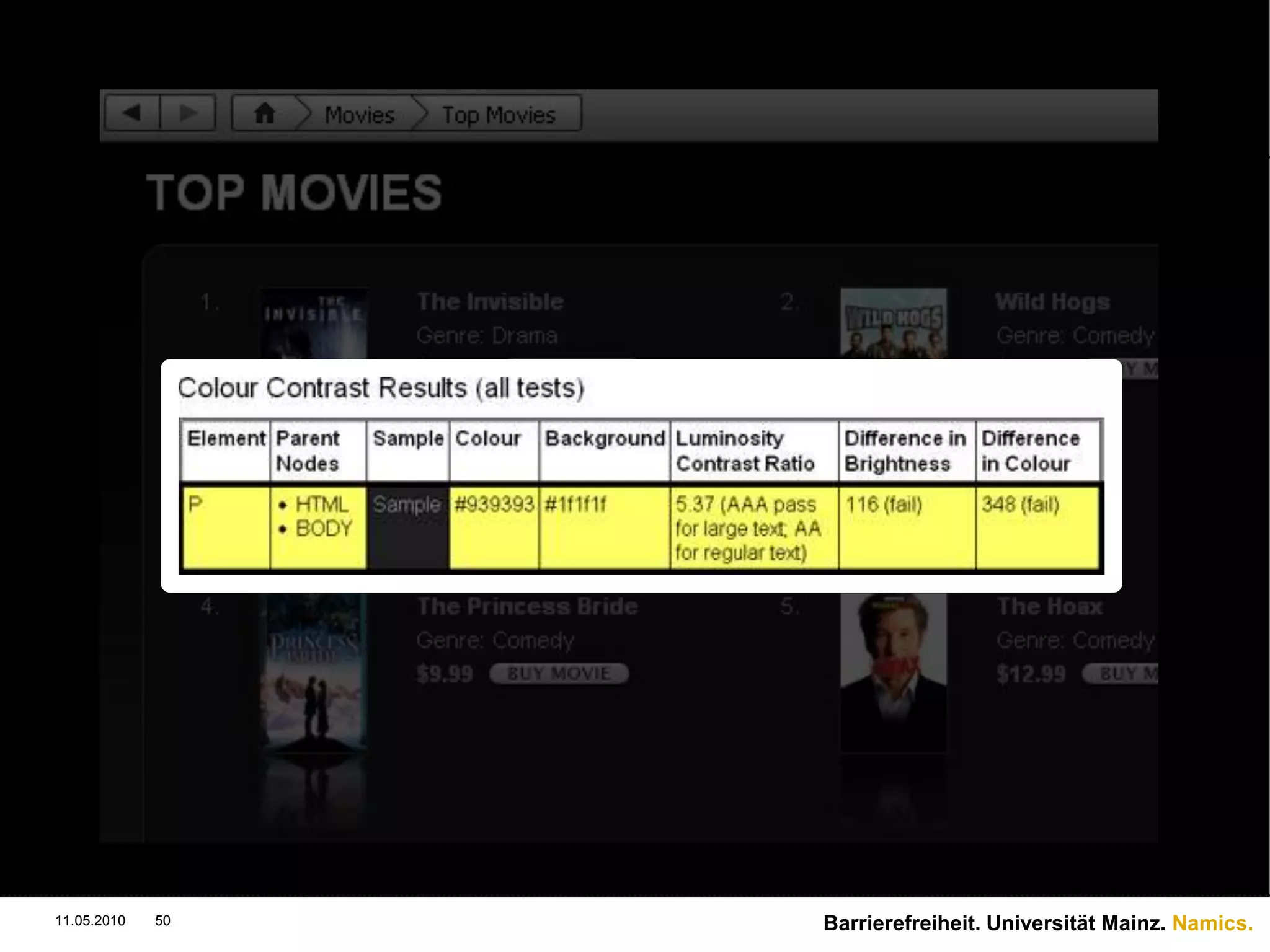 Barrierefreiheit. Universität Mainz. Namics.11.05.201038