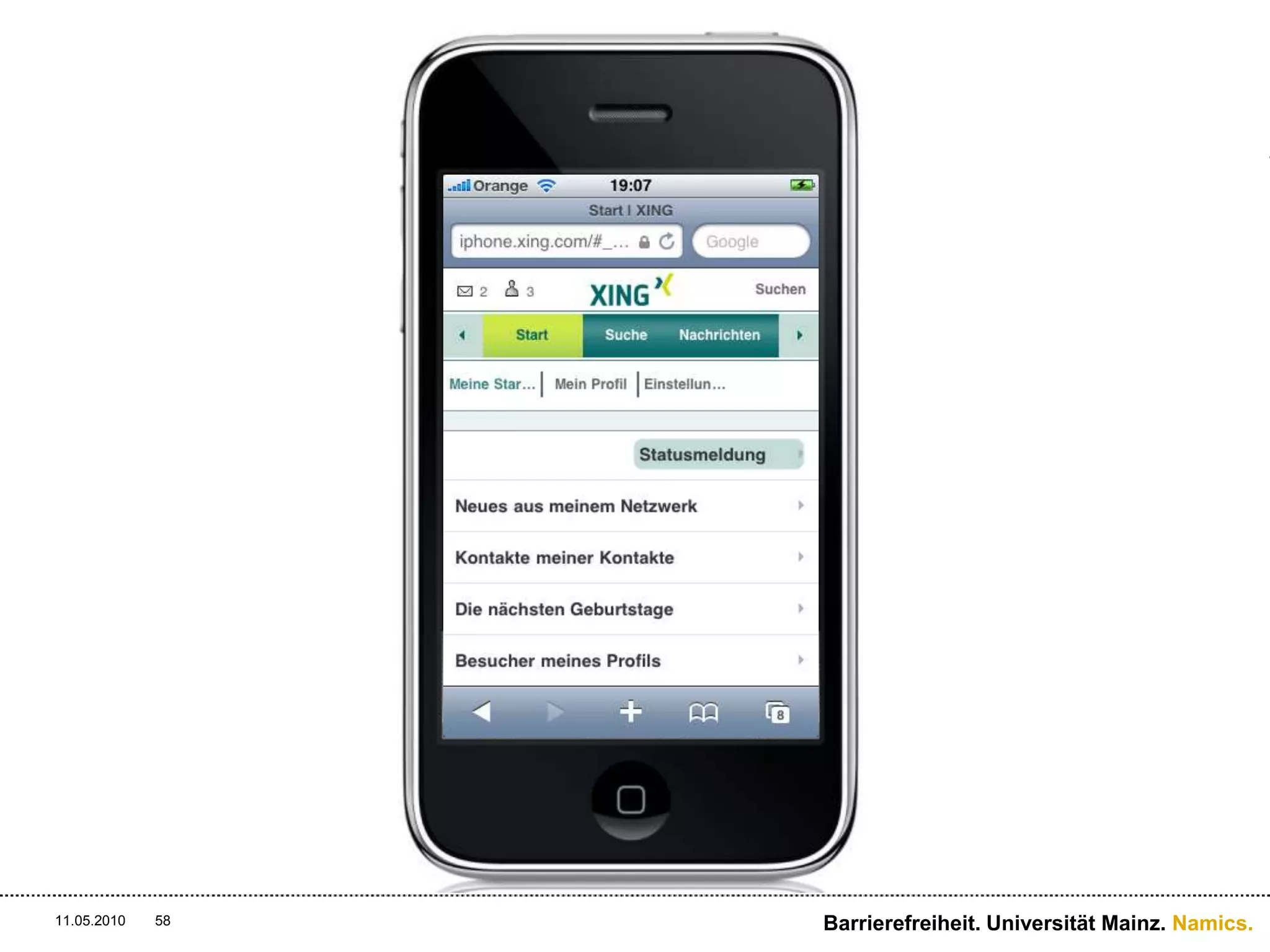 Schriftgröße im CSS: 11px = 68%Barrierefreiheit. Universität Mainz. Namics.11.05.201046
