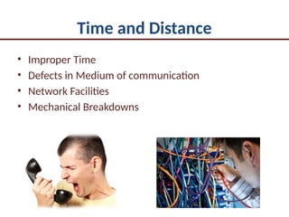 Time and Distance
• Improper Time
• Defects in Medium of communication
• Network Facilities
• Mechanical Breakdowns
 