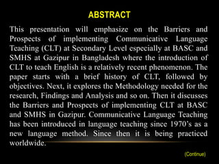 Barriers and prospects of Communicative Language Teaching (CLT) in ...