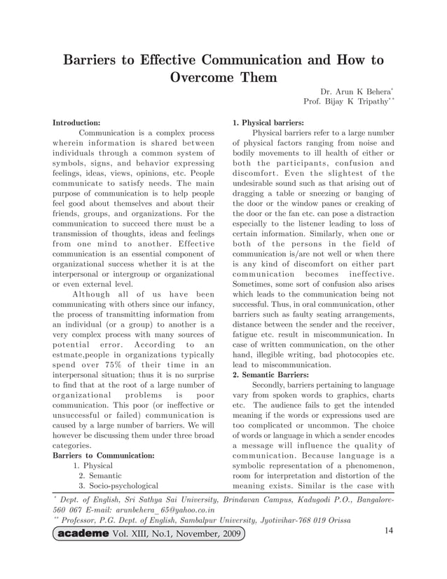 Barriers to effective communication and how to them by arun k