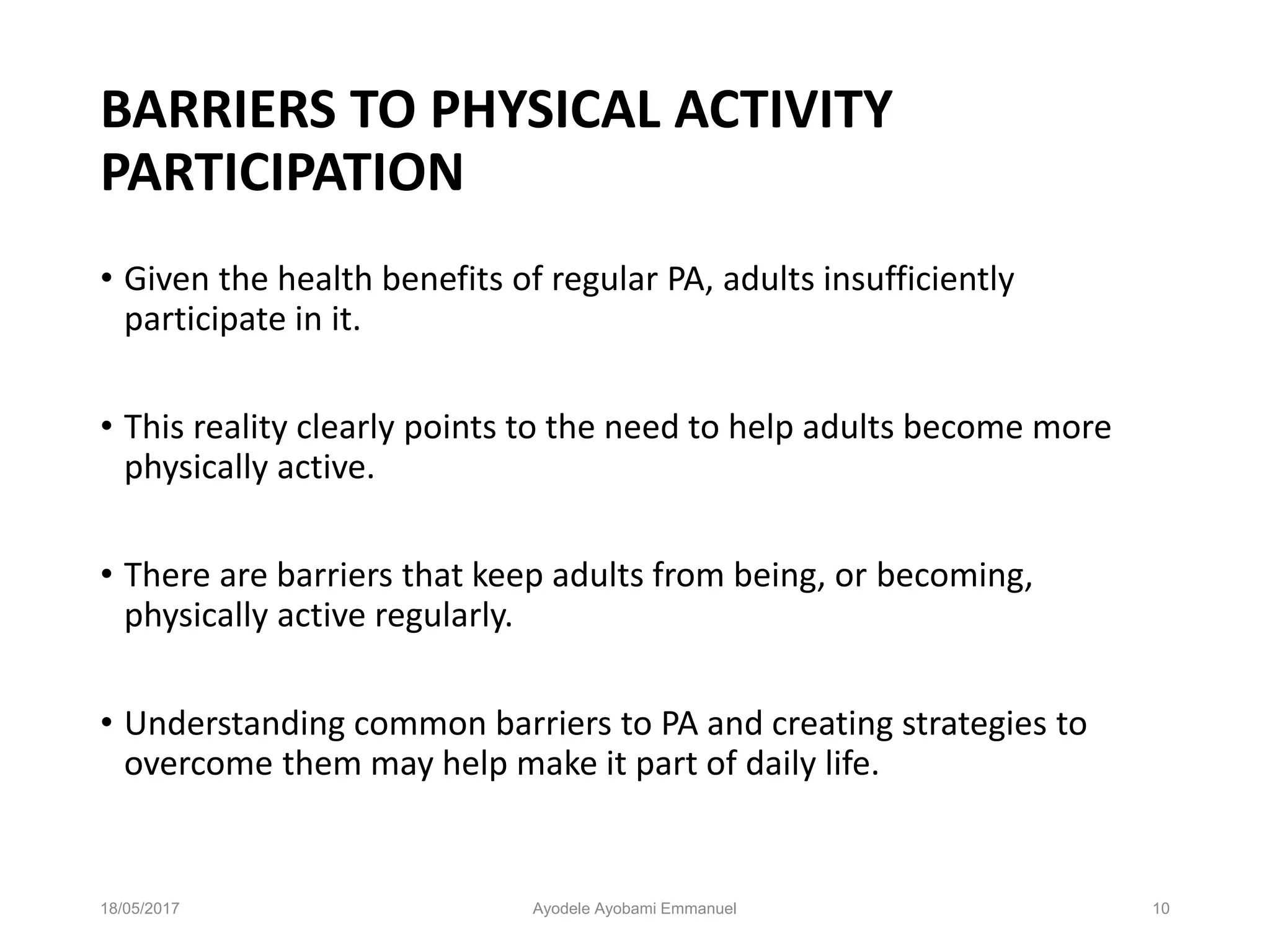 Barriers to physical activity participation among adults | PPTX