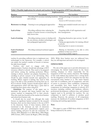 Barriers to the successful integraration of ICT | PDF