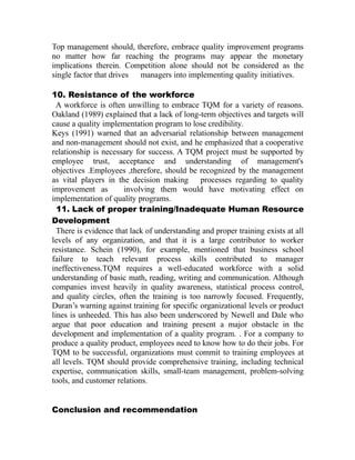 Barriers to total quality management implementation By Mahr M.Haseeb ...