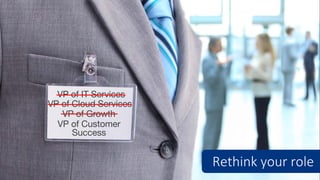 Rethink your role
VP of Growth
VP of IT Services
VP of Cloud Services
VP of Customer
Success
 