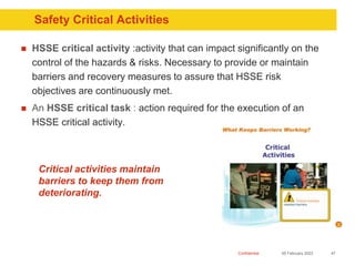 Confidential
Safety Critical Activities
05 February 2023 47
 HSSE critical activity :activity that can impact significant...