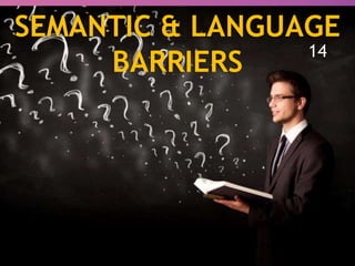 SEMANTIC & LANGUAGE
BARRIERS
Those who speak do not know
Those who know do not speak
- Random
14
 