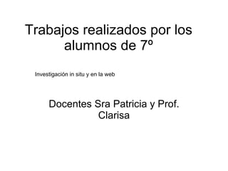 Trabajos realizados por los alumnos de 7º Docentes Sra Patricia y Prof. Clarisa Investigación in situ y en la web 
