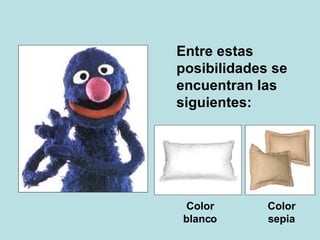 Entre estas posibilidades se encuentran las siguientes: Color blanco Color sepia 